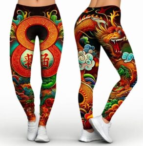 A pair of leggings with a dragon design on them