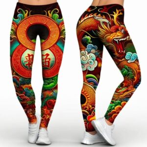 A pair of leggings with a dragon design on them