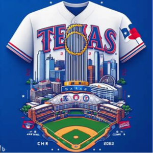 A texas baseball jersey with the skyline of houston.