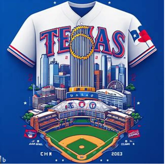 A texas baseball jersey with the skyline of houston.