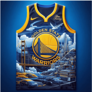 A painting of the golden state warriors basketball uniform.